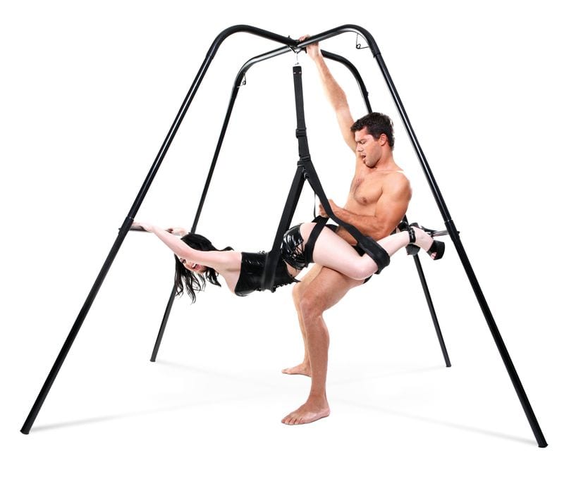 Pipedream Fantasy Black Swing Stand one partner from the back girl hanging