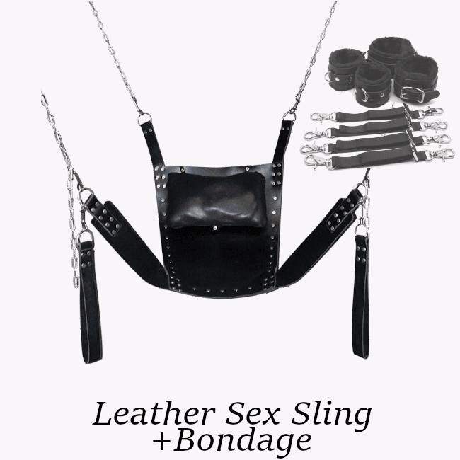 Black leather sex sling for bondage