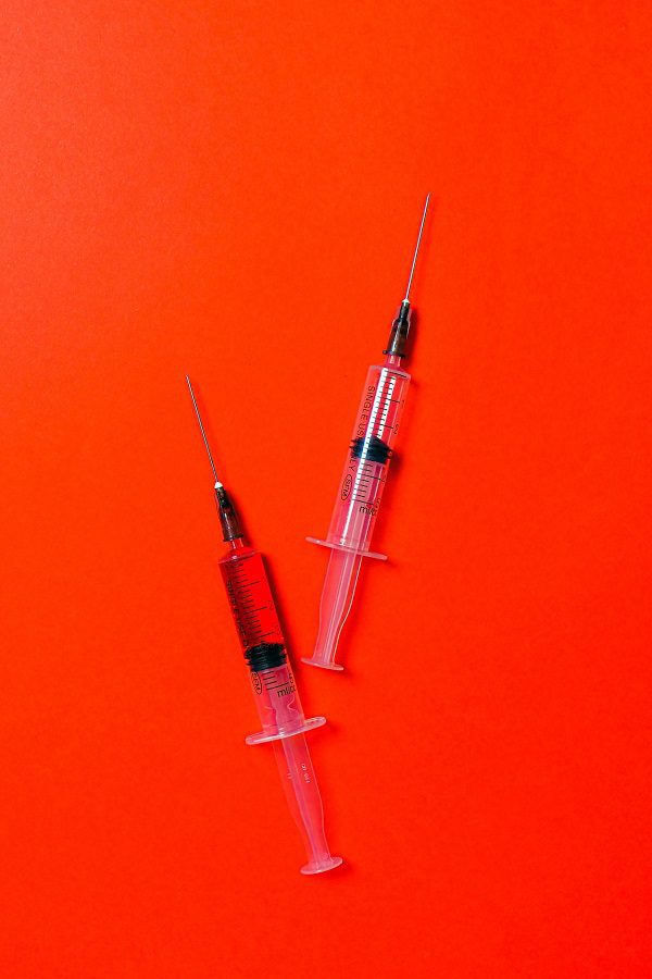 Needles on a red background